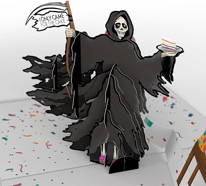 Lovepop Happy Birthday Pop-Up Card for Her and Him- 3D Humor Birthday Greeting Cards for Boys, Girls, Men, Women - Fear Not - 5" x 7" Grim Reaper Card - Blank Note Card & Envelope Included