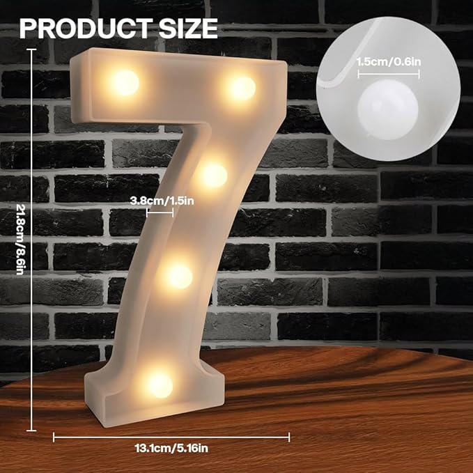 Marquee Numbers Light up Numbers, 0-9 Number Battery Powered LED Light, White Plastic Numbers Sign, Night Light Number Decor for Graduation Engagement Wedding Baby Shower Birthday (Number 7)