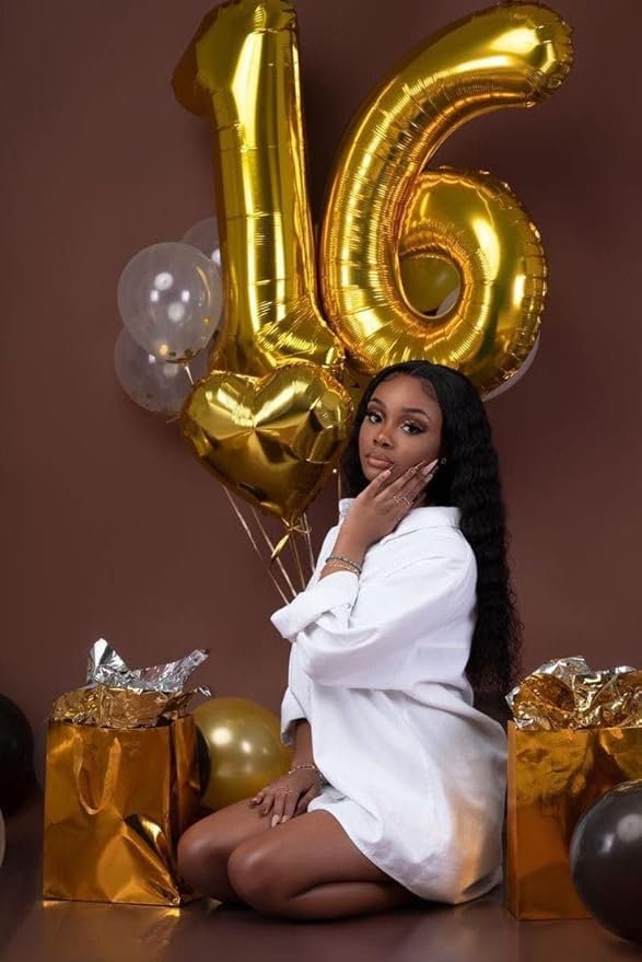 14 Gold Number Balloons, 40 Inch Balloons for Woman Man 14th Birthday Party Decoration, Foil Number Ballon for 14, 41 Anniversary, Bridal Shower, Graduation, Valentine's Day, Mother's Day, Easter