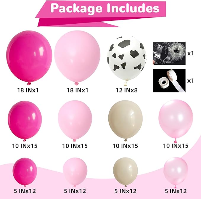 Cowgirl Balloon Arch Kit Cow Print Balloons Hot Pink Light Pink Pearl Sand White Party Balloon Garland for Last Rodeo Bachelorette Decorations Western Lets Go Girls Baby Shower Birthday Decor