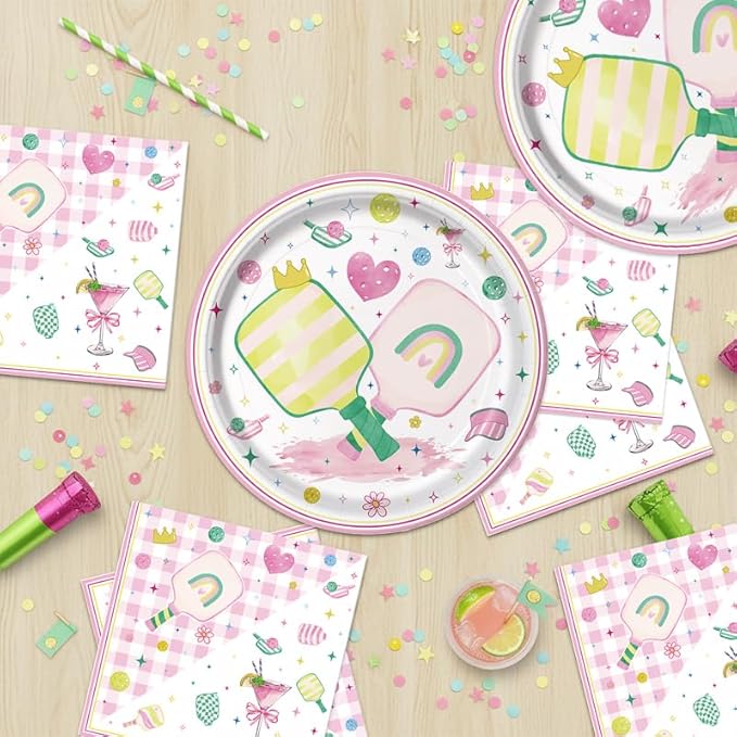40Pcs Pickleball Birthday Party Plates and Napkins for 20 Guests Tableware Pickleball Supplies for Kids Baby Shower Birthday Party Decorations