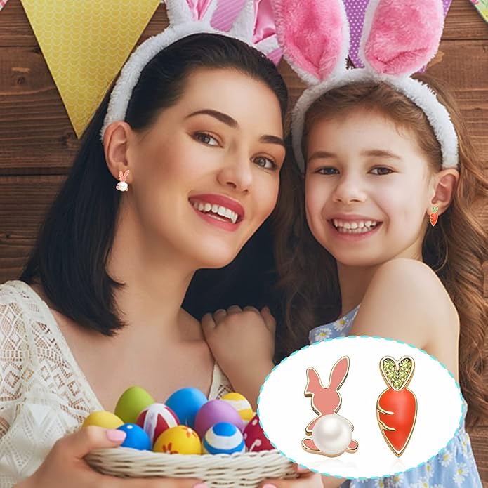 MUYAN Cute Small Easter Bunny Stud Earrings Rabbit Carrot Easter Earrings Holiday Jewelry