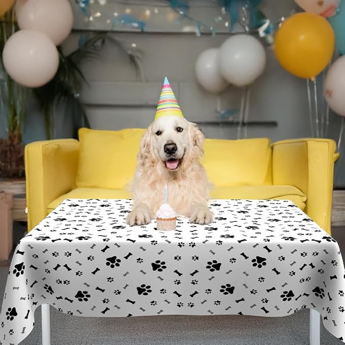 Paw Print Tablecloth, 4 Pack 54 x 108 Inches, Disposable Plastic Rectangle Dog Table Cloth Cover, Puppy Dog Themed Birthday Party Favors Decorations, Supplies, Pawty Table Decor