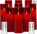 Flickering Flameless Candles Battery Operated with Remote and 2/4/6/8 H Timer Plexiglass Led Pillar Candles Pack of 9 (D2.3 xH5.5 6.5" 7.5") with Realistic 3D Wick Candles for Home Decor(Red)