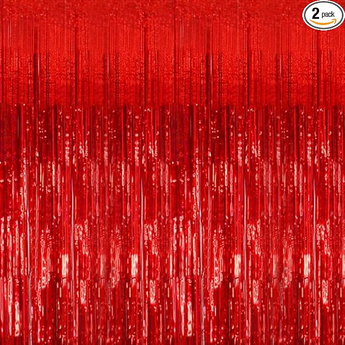 Birthday Party Streamer Backdrop Decorations-Glossy Foil,Brightly Colored,Perfect for Themed Party,Christmas,2 Pack,Red