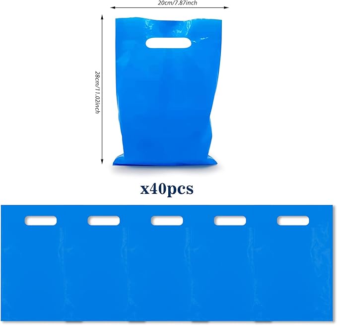 TOSPARTY 40PCS Blue Plastic Gift Bags Easter Candy Bag Die Cut Bags are Sturdy Party Assorted Plastic Candy Easter Gift Bag