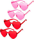 TOODOO 4 Pack Heart Shaped Sunglasses Rimless Candy Color Eyewear Galentine Valentines Accessories