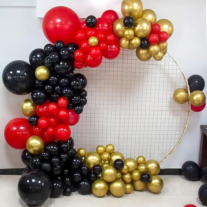 200 Pcs Black Red and Gold balloons 12 Inch Latex Metallic Chrome Balloon Arch Garland Kit for Birthday Wedding Bridal Baby Shower Supplies Graduation Party Decoration