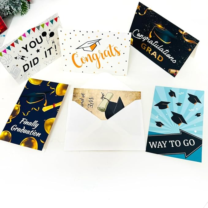 6 Pack Gold Foiled 5x7in 2025 Graduation Cards 2025 with Envelopes and Stickers, 6 Elegant Designs Graduation Card Pack