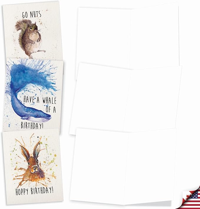 The Best Card Company - 10 Blank Happy Birthday Note Cards - Assorted Bulk Cute Humorous Animal Pun Birthday Greeting Cards Boxed Set (4 x 5.12 Inch) - Wildlife Expressions M2954BDB