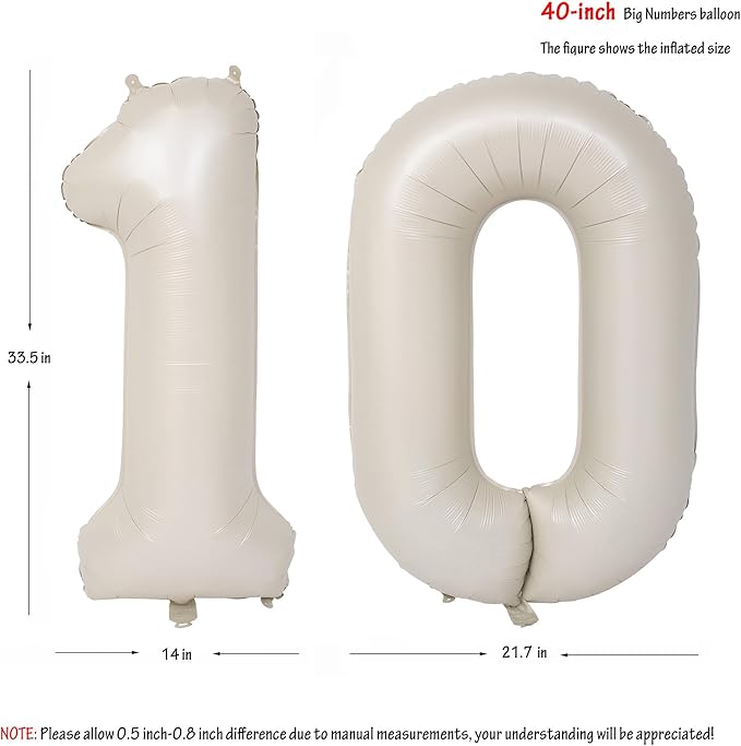 40 In Cream white Number Balloons Helium Foil Mylar Balloon Birthday Party banquet Decoration Digital 10