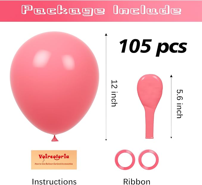 105pcs Retro Hot Pink Balloons 12inch Party Latex Balloons for Boys Girls Birthday Baby Shower Gender Reveal Wedding Sunflower Party Decorations