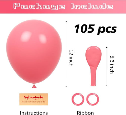 105pcs Retro Hot Pink Balloons 12inch Party Latex Balloons for Boys Girls Birthday Baby Shower Gender Reveal Wedding Sunflower Party Decorations