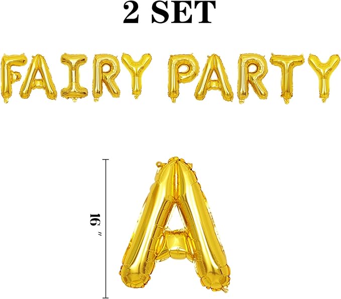 2 Set 20Pcs Gold Fairy Party Letter Balloons 16in Balloon Foil Decorations Gold Letter Balloons Fairy Party Supplies