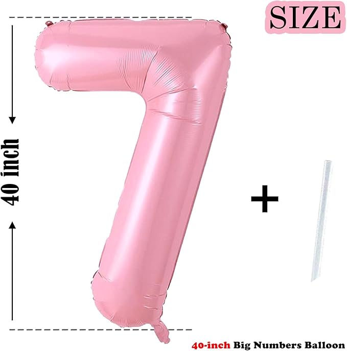 Number 7 Balloon 40 Inch Pink Number Balloon Foil Mylar Alphabet Balloon for Birthday Wedding Baby Shower Party Large Number Balloon