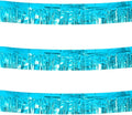3 Pack Total 30 Feet Foil Fringe Garland Light Blue Metallic Wall Hanging Drapes Tassel Skirting Teal Tinsel Streamers for Parade Float Trailer Mardi Gras Party Birthday Wedding (Turquoise)