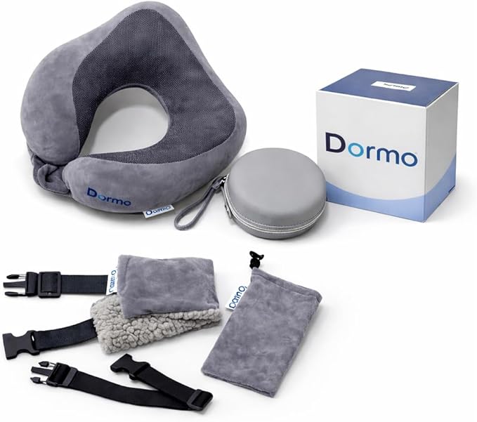 Dormo - Travel Kit, Travel Kit for Airplanes - Bus - Auto -Train, Travel Pillow, Neck Pillow, Neck Pillow for Airplanes, Multifuntional Band, Eye Mask