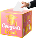 Graduation Card Box Holder, Congrats Grad Foldable Cardboard Decorations Box for Graduation Party Favors Decor Party Supplies (Pink Gold)