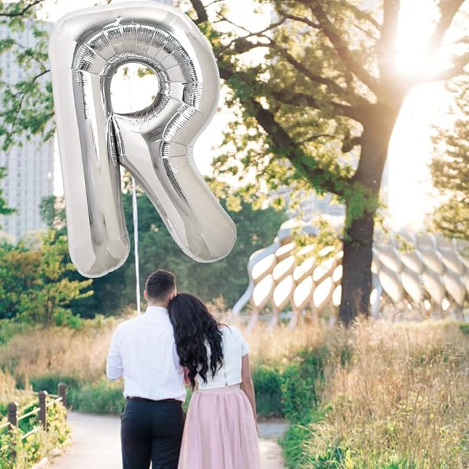 TONIFUL 40 Inch Large Silver Letter R Balloons, Foil Mylar Big Letter Balloons for 2026 New Year Eve Graduation Wedding Baby Shower Birthday Party Anniversary Supplies Decorations