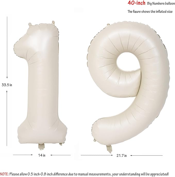 40 In Cream white Number Balloons Helium Foil Mylar Balloon Birthday Party banquet Decoration Digital 19