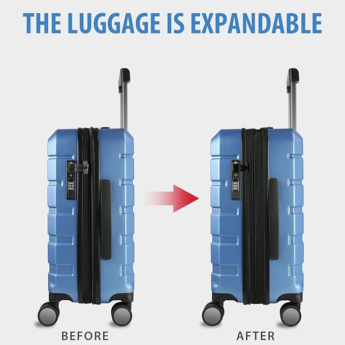 KROSER Hardside Expandable Carry On Luggage with Spinner Wheels & Built-in TSA Lock, Durable Suitcase Rolling Luggage with USB Port, Carry-On 20-Inch, Light Blue