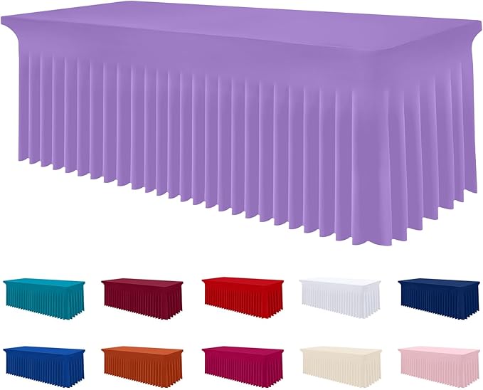 Smiry Spandex Tablecloth, Elastic Fitted Stretch Tablecloth for 6FT Rectangle Tables, Waterproof Washable Table Cover Skirt for Outdoor, Wedding, Banquet & Parties (Lavender, 72Lx30Wx30H Inch)