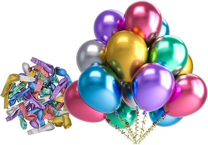 Bezente Metallic Chrome Latex Party Balloons - 150 Pack 5 Inch Small Helium Assorted Balloons Latex Colorful Party Balloons for Birthday Bridal Shower Wedding Decorations