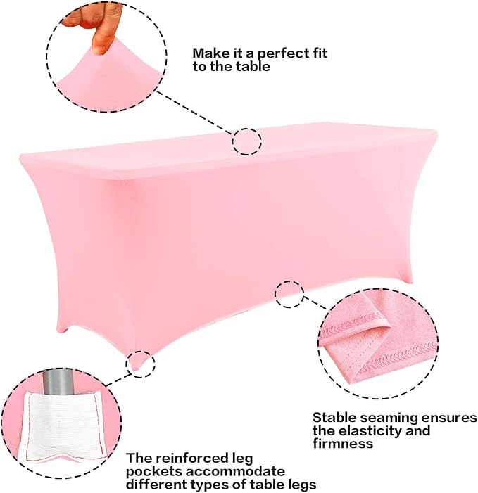 IVAPUPU 2 Pack 6FT Table Cloth for Rectangular Fitted Events Stretch Pink Table Covers Washable Spandex Spring Easter Tablecloth Protector for Party, Wedding, Cocktail, Banquet, Festival
