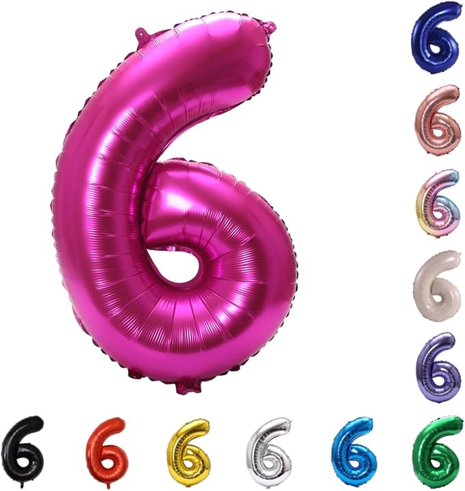 YPSelected 32 Inch Large Foil Helium Number Balloon Birthday Wedding Party 0-9 (Rose Red, 6)