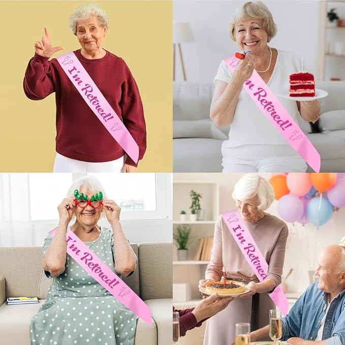 Retirement Party Decorations Retired Sash Retirement Gift for Women Farewell Gifts for Woman Decorations Happy Farewell Decorations Retired Gifts Party Photo Booth Props Pink