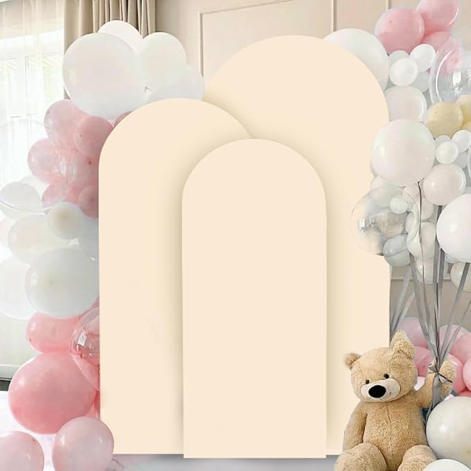 Beige Arch Cover Set 6FT 6.6FT 7.2FT Spandex Arch Stand Covers Chiara Round Top Arch Cover for Wedding Half Arch Covers Arch Stand Cover for Baby Shower Party