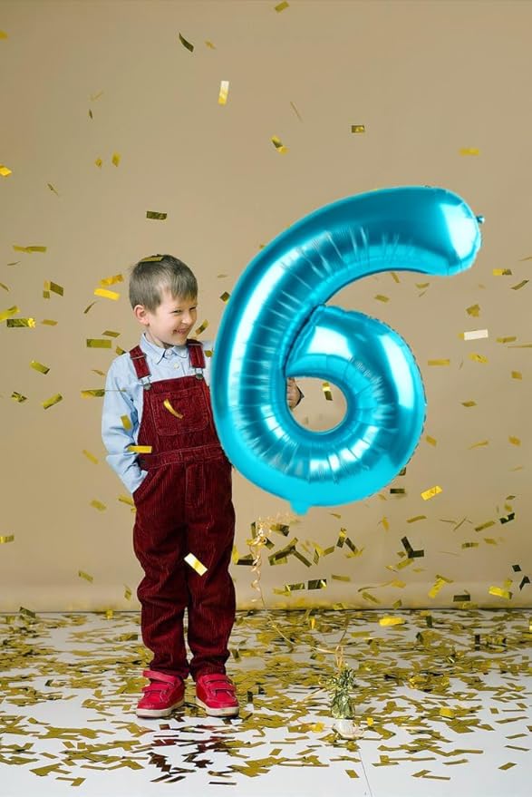 Numbers Balloon 6, 40 Inch Foil Big Balloon for Men And Women, Light Blue Balloons for 6, 16, 26, 60, 2026 Graduation, Birthday, Wedding Anniversary, Xmas, Party Supplies
