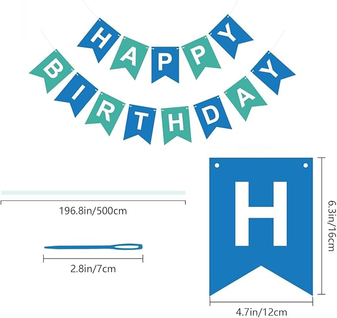 Happy Birthday Banner - Vibrant Happy Birthday Decorations & Sign, 250g Cardstock with 5m String, Perfect Party Decor for Kids, Men, Women & Celebrations, Blue & Green