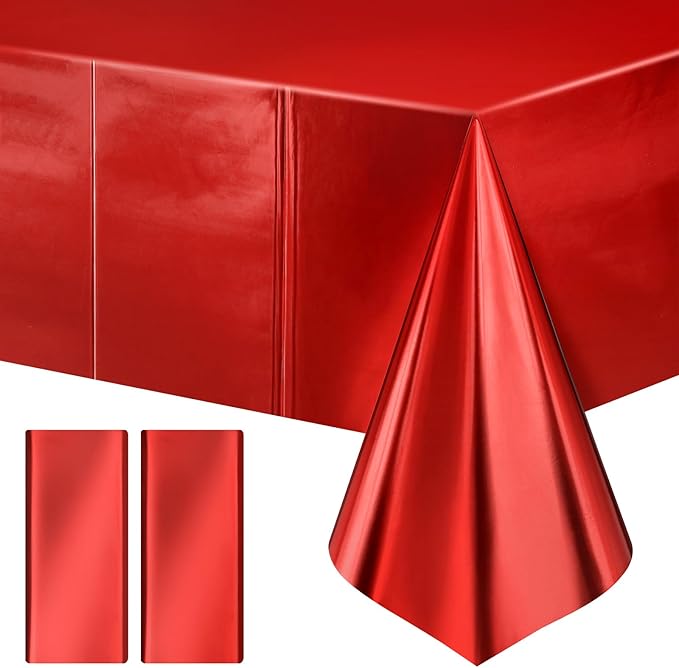 2 pcs Red Tablecloth Plastic -Stunning Metallic Matte Finish, 40" x 108" Christmas Table Cloth, Perfect for Carnival Birthday Party Decorations Casino Night Graduation Table Supplies