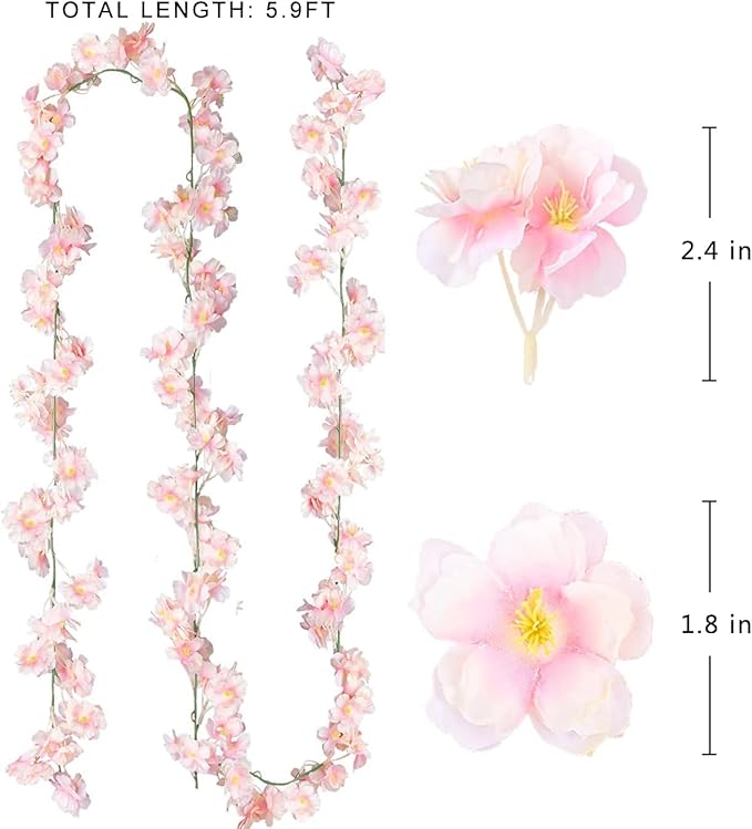 Sggvecsy Cherry Blossom Garland Artificial Cherry Flower Vines 6 Pack Hanging Silk Flowers Garland for Home Wedding Garden Party Arch Office Decor (Pink)