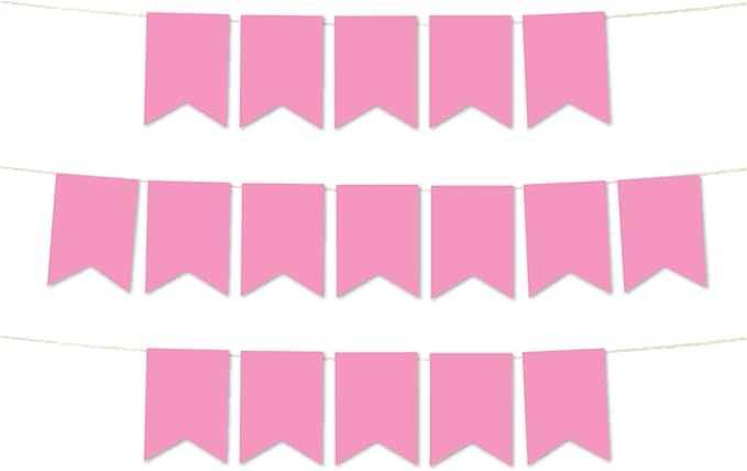 Andaz Press Hanging Pennant Banner with String, Pink, 1-Set, 24 Pennants, Approx. 12-Feet Long
