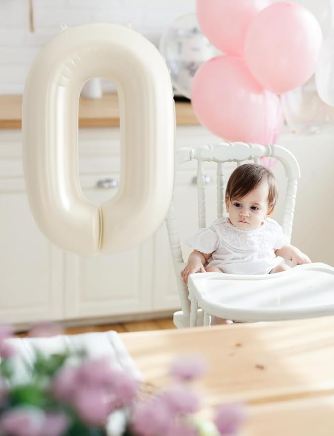 Cream Number 0 Balloons - 40 Inch Number Balloons Big Light Cream Foil Balloon, Mylar balloon for Birthday Anniversary Baby Shower Party Decorations