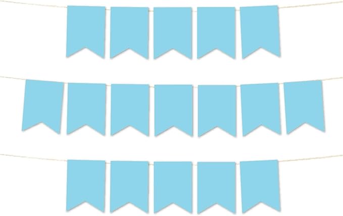 Andaz Press Hanging Pennant Banner with String, Baby Blue, 1-Set, 24 Pennants, Approx. 12-Feet Long