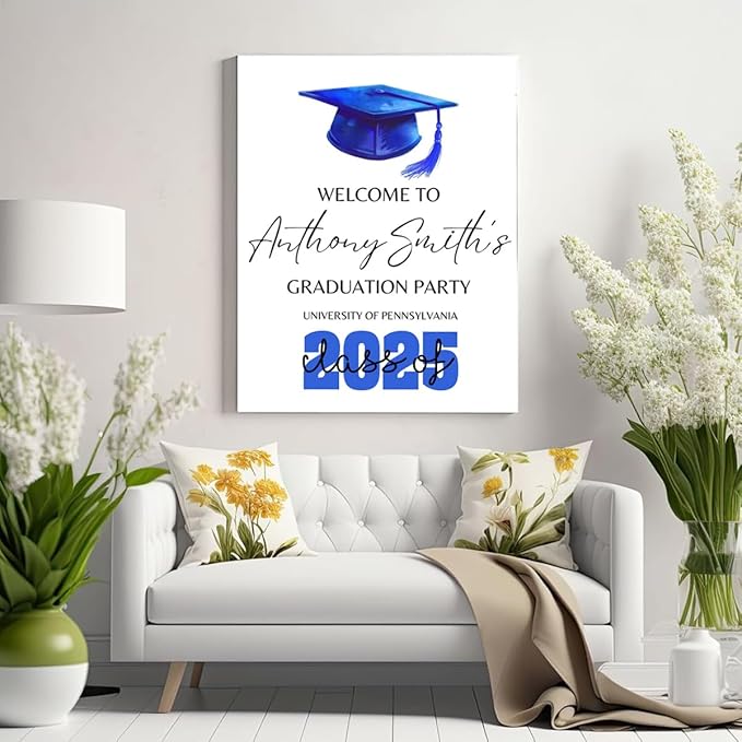 Graduation Party Welcome Sign, Photo Graduation Poster, Greenery Grad Poster, Grad Party Decorations, Senior 2025 2026, Class of 2025 Welcome Board,Custom Grad Celebration Sign, Graduates, Canvas 5