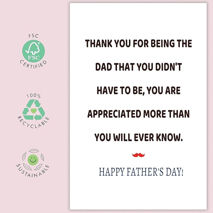 UUEFKTN Cute Stepdad Father's Day Card, Funny Fathers Day Card for Stepdad from Stepdaughter Stepson, Humorous Fathers Day Thank You Cards for Bonus Dad