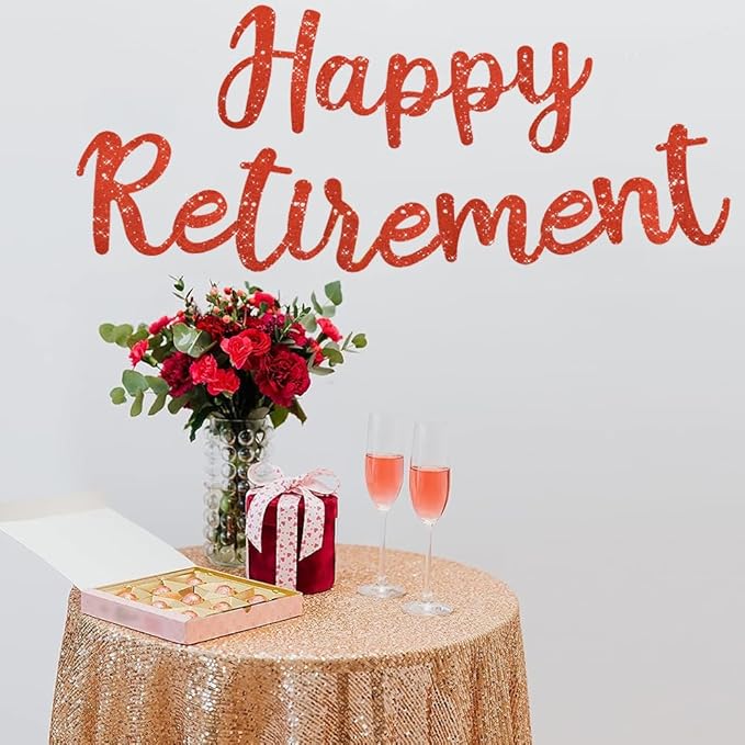 BEISHIDA Red Glitter Happy Retirement Banner - Pre-Strung Banner Decoration for Women & Man, Party Supplies