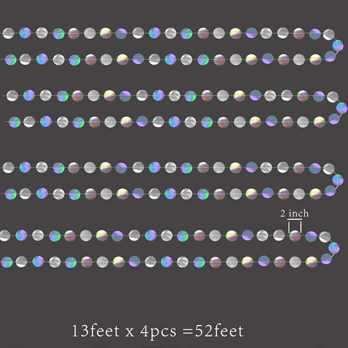 Cheerland Iridescent Party Decorations Holographic Circle Garlands Disco Theme Birthday Decorations Bachelorette Hanging Streamers Banner Graduation Decor New Year Bachelorette Euphoria Party Supplies