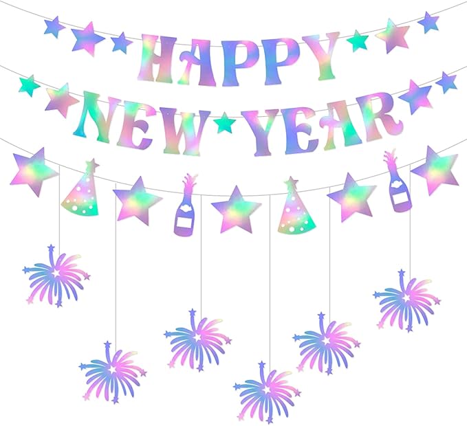 Happy New-Years Eve Party-Decorations Streamers - 12pcs Black Gold 2525 Nye Hanging Swirls Banner Supplies, Classroom Ceiling Garland Indoor Holiday Decor Panduola