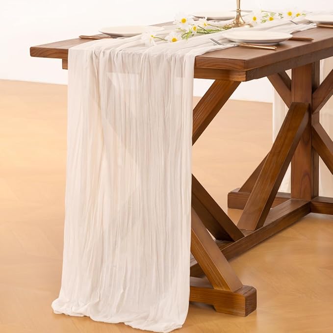 Socomi Ivory White Cheesecloth Table Runner Easter Spring Boho Rustic Gauze 120 inch 10FT Cheese Cloth Runner for Wedding Party Baby Shower Birthday Home Decor Holiday Decorations