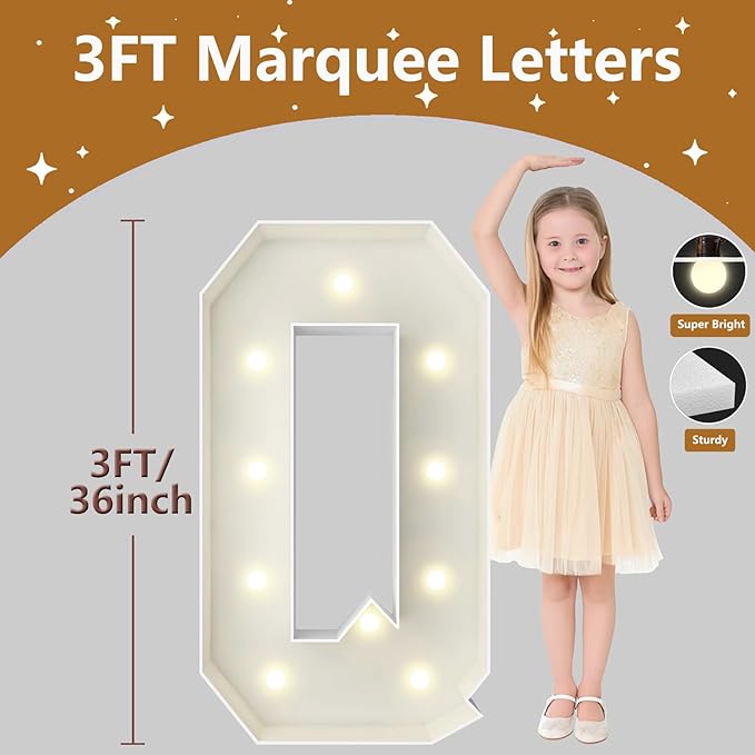 3FT Marquee Light Up Letters, Large Marquee Letters, Pre-cut Foam Board Letter Q for Engagement Wedding Decorations Birthday Party Backdrop Decor, Balloon Arch Kit