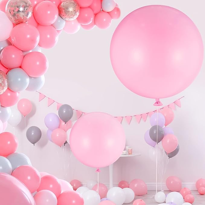 18 Pack 18/24 / 36 Inch Balloons Large Latex Giant Round Big Macaron Balloons for Wedding Birthday Party Baby Shower Decorations(Pink)
