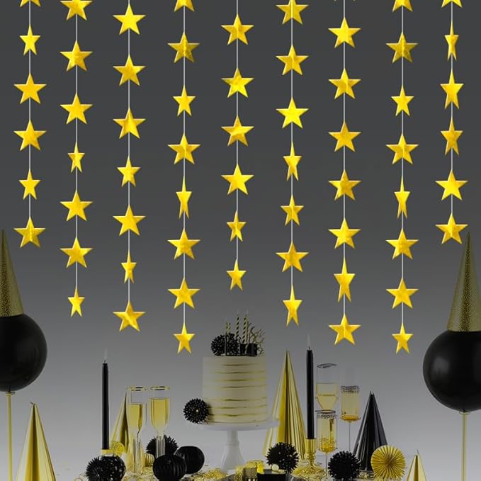 Gold Shining Star Hanging Garland Gold Hanging Sparkling Star Streamer Glitter Bunting Banner Twinkle Backdrop for Wedding Baby Shower Birthday Christmas Decorations 40 Feet