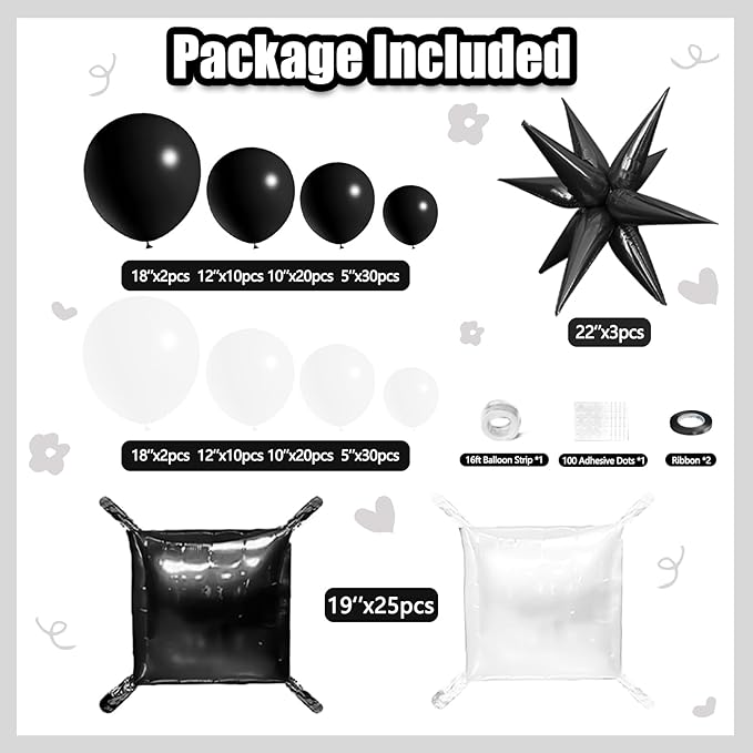 Black and White Checkered Square Foil Balloons Backdrop Wall, Double Sided Tunnel with Black White Balloon Arch Garland Kit for Checkerboard Racing Themed Celebration Graduation Party Decorations