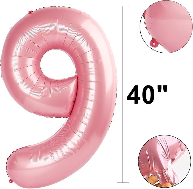 40 Inch Pearlescent Pink Balloon Number 9,Jumbo Mylar Foil Helium Balloon for 9 19th 29th 39th 90th 99th Digital Balloons for Birthday Party,Wedding Anniversary Party Decorations