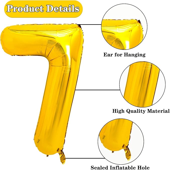 40 Inch Gold Large Numbers Balloons 0-9, Giant Jumbo Number 7 Digit 7 Helium Balloons, Foil Mylar Big Number Balloons for Women Men 17 27 70 Birthday Party Anniversary Supplies Decorations